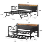 Cama de día con nido y luz LED, estructura de cama doble con cabecero tapizado y estación de carga, sofá cama con estructura de metal para sala de estar