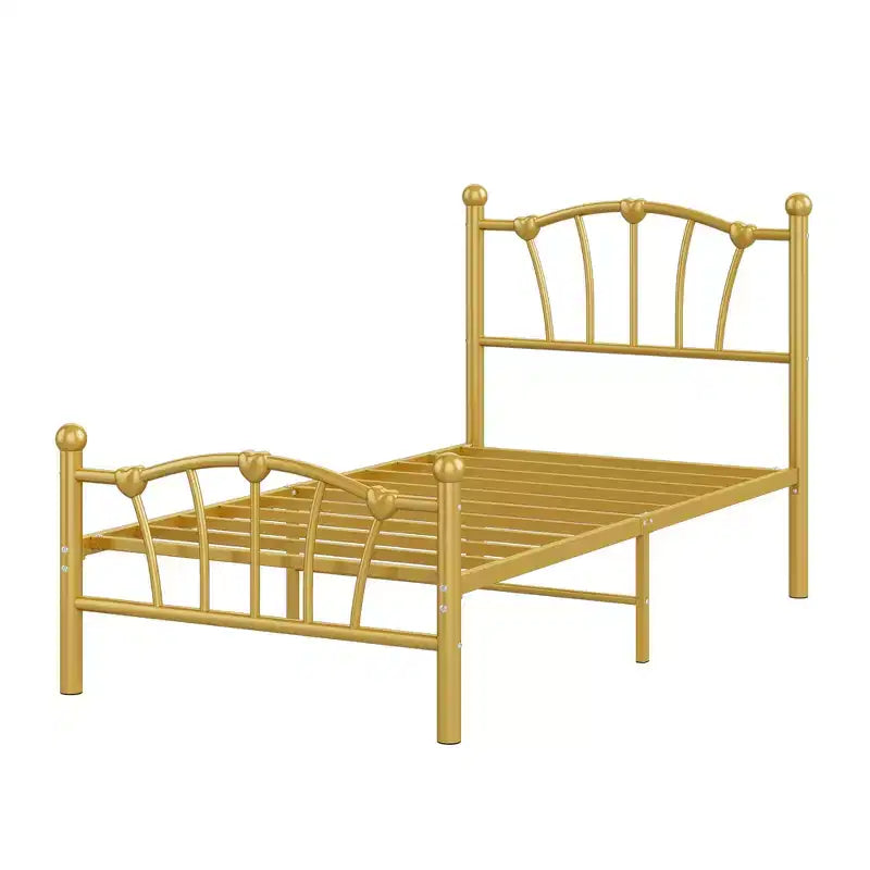 Encantadora estructura de cama de metal con cabecero en forma de corazón, plataforma robusta, almacenamiento bajo la cama, no necesita somier, perfecta para dormitorios de niños y niñas