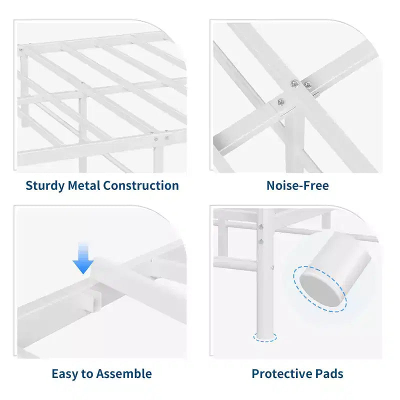 Encantadora estructura de cama de metal con cabecero en forma de corazón, plataforma robusta, almacenamiento bajo la cama, no necesita somier, perfecta para dormitorios de niños y niñas