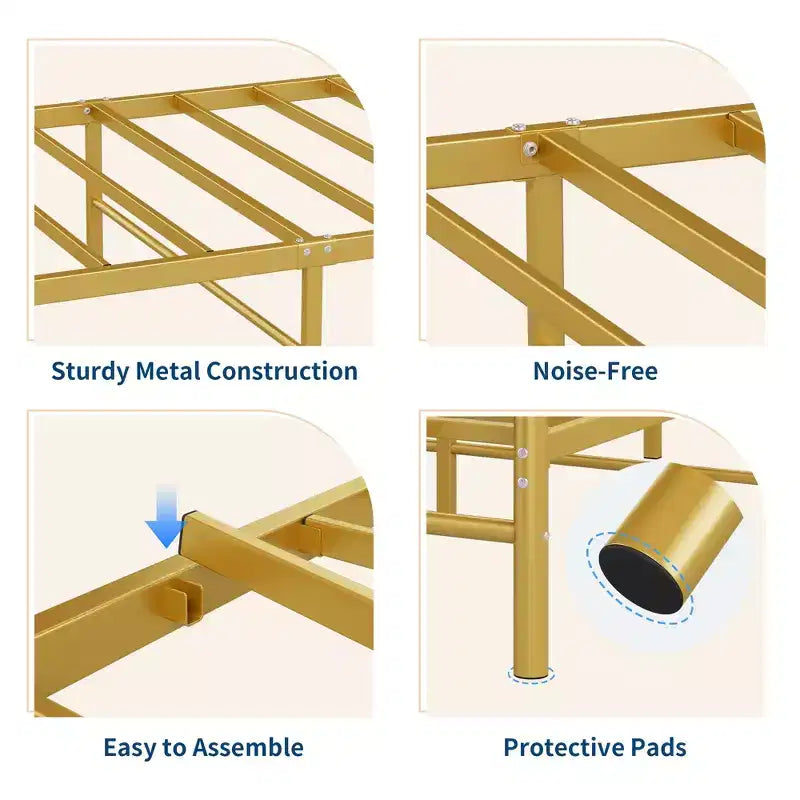 Encantadora estructura de cama de metal con cabecero en forma de corazón, plataforma robusta, almacenamiento bajo la cama, no necesita somier, perfecta para dormitorios de niños y niñas