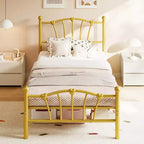 Encantadora estructura de cama de metal con cabecero en forma de corazón, plataforma robusta, almacenamiento bajo la cama, no necesita somier, perfecta para dormitorios de niños y niñas