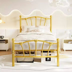 Encantadora estructura de cama de metal con cabecero en forma de corazón, plataforma robusta, almacenamiento bajo la cama, no necesita somier, perfecta para dormitorios de niños y niñas