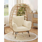 Sillón de mimbre en forma de huevo de gran tamaño, cómodo sillón de mimbre para patio con estructura resistente, moderno diseño en forma de huevo