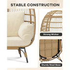 Sillón de mimbre en forma de huevo de gran tamaño, cómodo sillón de mimbre para patio con estructura resistente, moderno diseño en forma de huevo