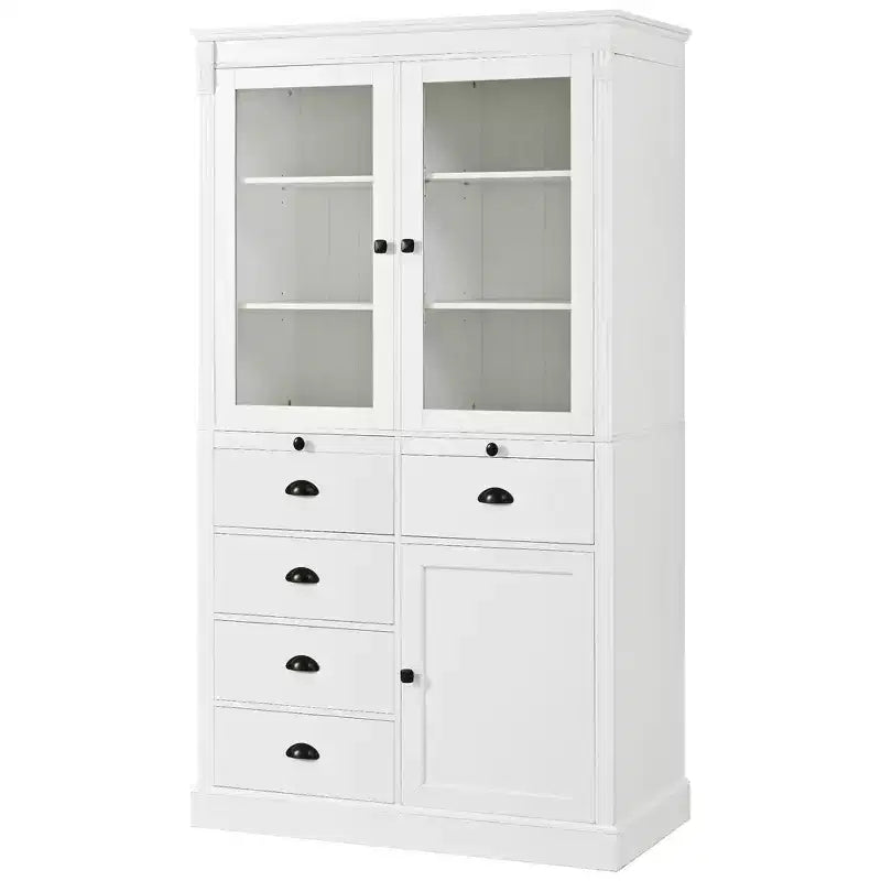 Whisen 72''H Freestanding Kitchen Pantry, Large Display Storage Cupboard Sideboards, Coffee Bar Cabinet With Glass Doors, Drawers - White