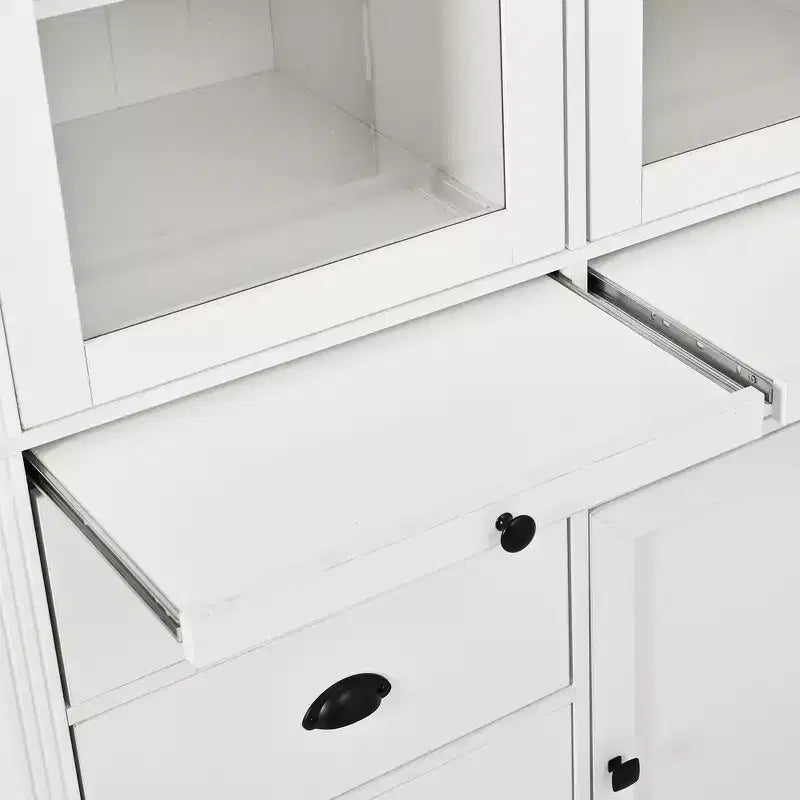 Armario de despensa de cocina independiente de 72" con puertas de vidrio y cajones, blanco