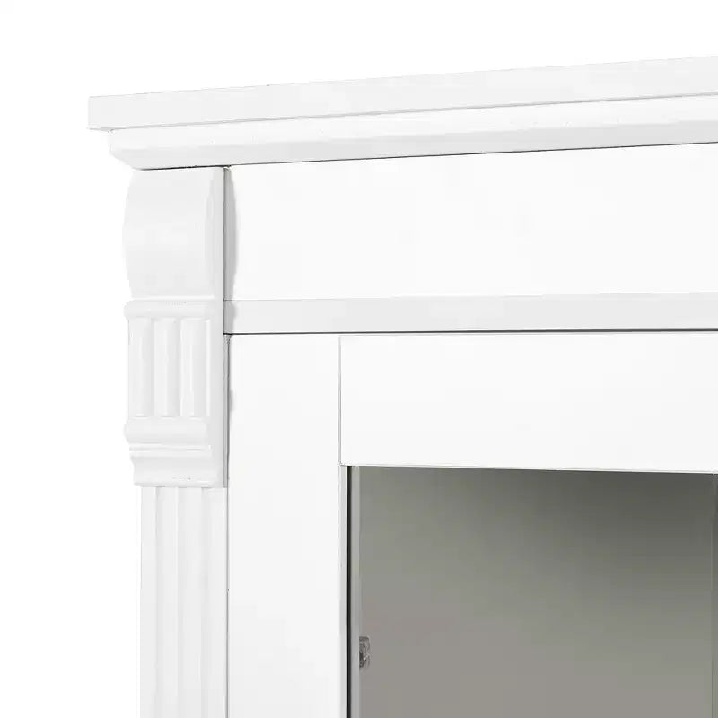 Armario de despensa de cocina independiente de 72" con puertas de vidrio y cajones, blanco