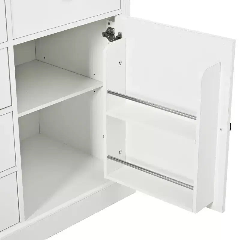 Armario de despensa de cocina independiente de 72" con puertas de vidrio y cajones, blanco