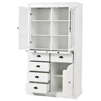 Armario de despensa de cocina independiente de 72" con puertas de vidrio y cajones, blanco