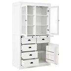 Armario de despensa de cocina independiente de 72" con puertas de vidrio y cajones, blanco