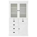 Armario de despensa de cocina independiente de 72" con puertas de vidrio y cajones, blanco