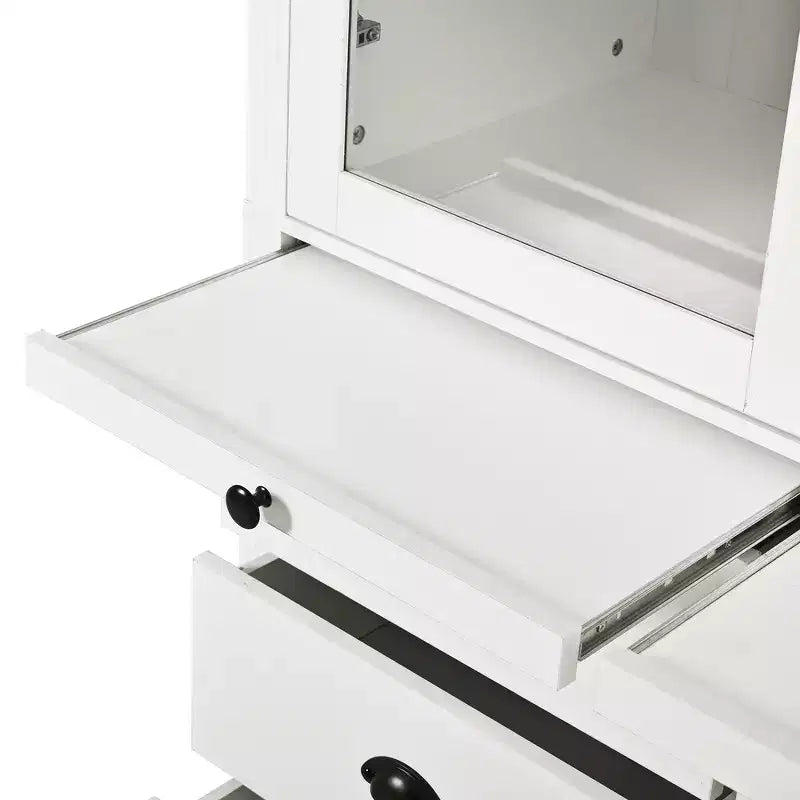 Armario de despensa de cocina independiente de 72" con puertas de vidrio y cajones, blanco