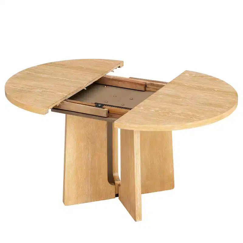 Mesa de comedor redonda extensible vintage, madera de caucho estilo rústico con extensión de 40.6 cm