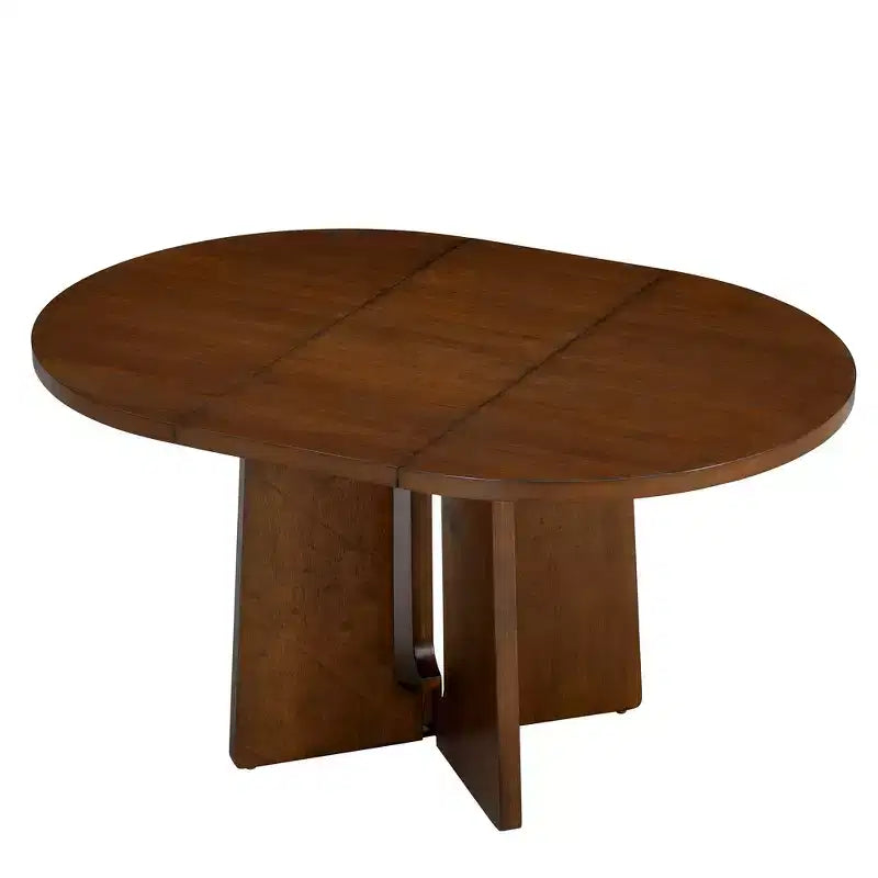 Mesa de comedor redonda extensible vintage, madera de caucho estilo rústico con extensión de 40.6 cm