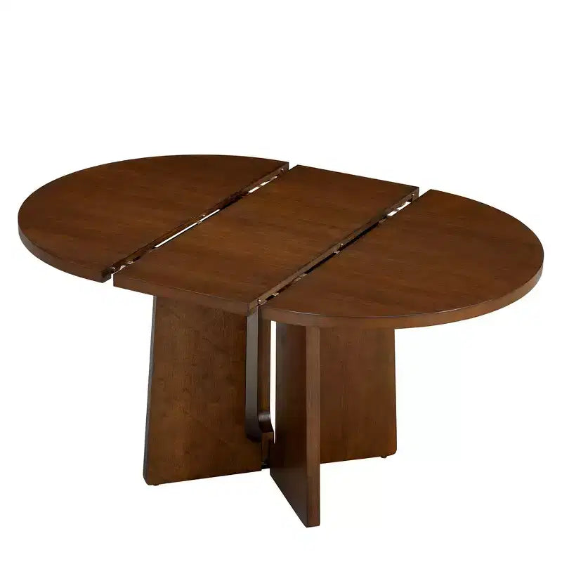 Mesa de comedor redonda extensible vintage, madera de caucho estilo rústico con extensión de 40.6 cm