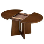 Mesa de comedor redonda extensible vintage, madera de caucho estilo rústico con extensión de 40.6 cm