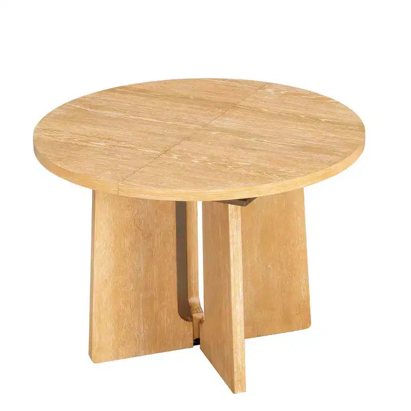 Mesa de comedor redonda extensible vintage, madera de caucho estilo rústico con extensión de 40.6 cm