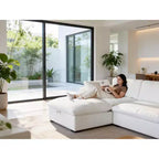 Sofá seccional modular en forma de L de 120" con relleno de plumón, otomana de almacenamiento y 2 almohadas, beige