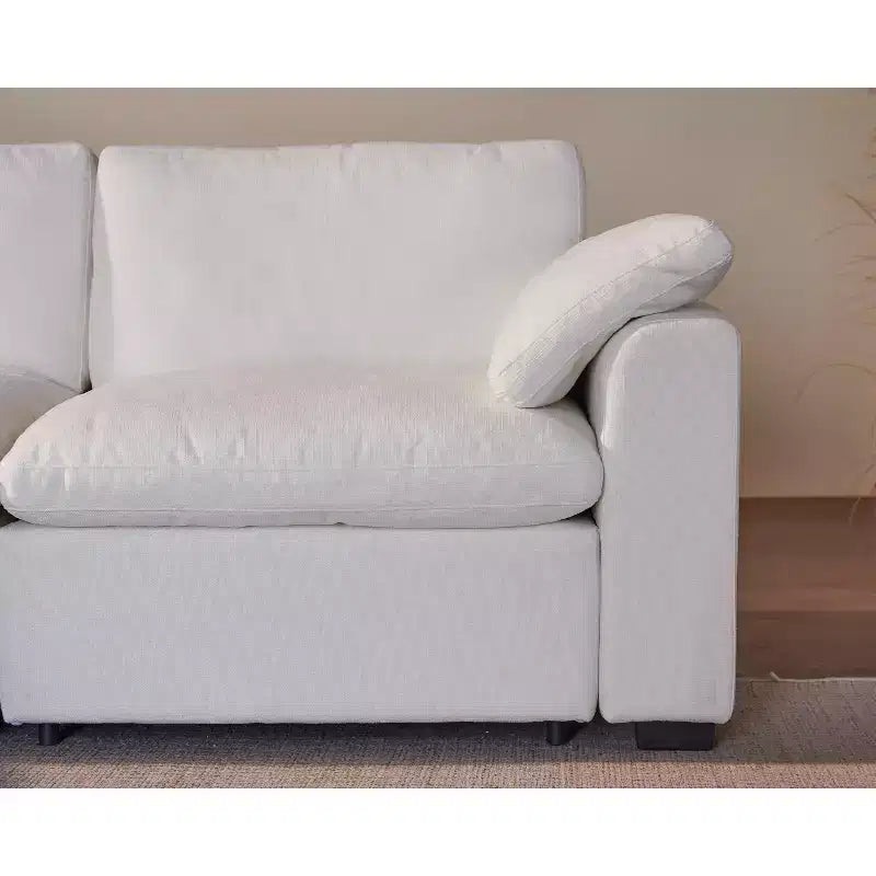Sofá seccional modular en forma de L de 120" con relleno de plumón, otomana de almacenamiento y 2 almohadas, beige