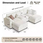 Sofá seccional modular en forma de L de 120" con relleno de plumón, otomana de almacenamiento y 2 almohadas, beige