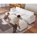 Sofá seccional modular en forma de L de 120" con relleno de plumón, otomana de almacenamiento y 2 almohadas, beige