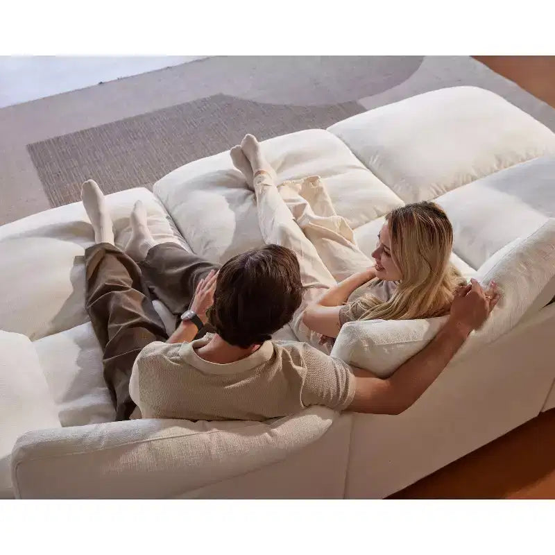 Sofá seccional modular en forma de L de 120" con relleno de plumón, otomana de almacenamiento y 2 almohadas, beige