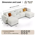 Sofá seccional modular en forma de L de 120" con relleno de plumón, otomana de almacenamiento y 2 almohadas, beige