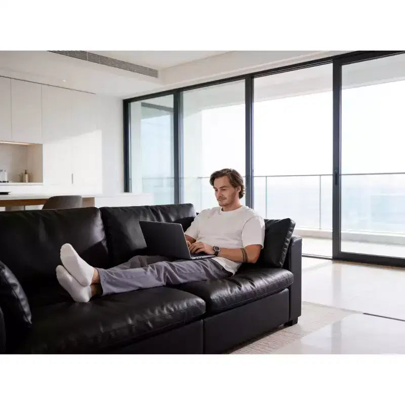 Sofá seccional modular en forma de L de 120" con relleno de plumón, otomana de almacenamiento y 2 almohadas, beige