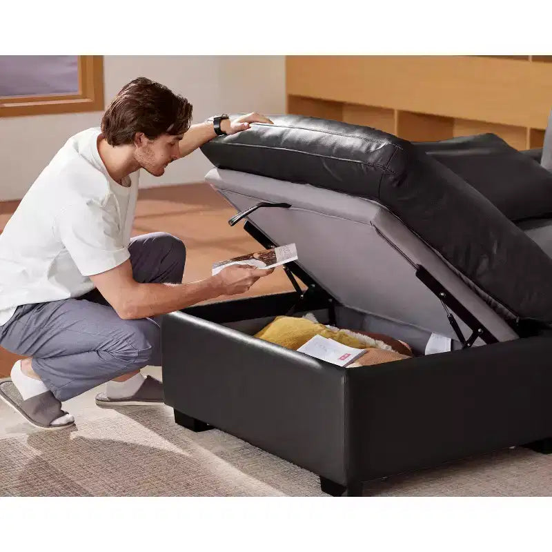 Sofá seccional modular en forma de L de 120" con relleno de plumón, otomana de almacenamiento y 2 almohadas, beige