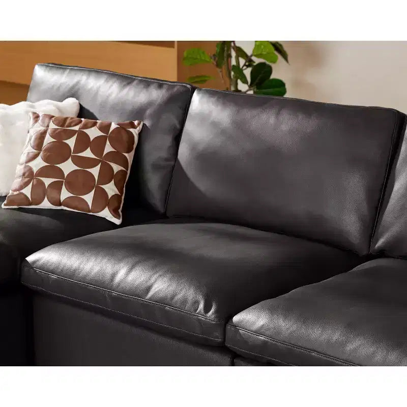 Sofá seccional modular en forma de L de 120" con relleno de plumón, otomana de almacenamiento y 2 almohadas, beige