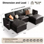 Sofá seccional modular en forma de L de 120" con relleno de plumón, otomana de almacenamiento y 2 almohadas, beige