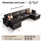 Sofá seccional modular en forma de L de 120" con relleno de plumón, otomana de almacenamiento y 2 almohadas, beige