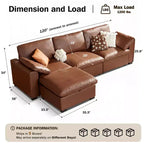 Sofá seccional modular en forma de L de 120" con relleno de plumón, otomana de almacenamiento y 2 almohadas, beige