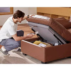Sofá seccional modular en forma de L de 120" con relleno de plumón, otomana de almacenamiento y 2 almohadas, beige