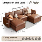 Sofá seccional modular en forma de L de 120" con relleno de plumón, otomana de almacenamiento y 2 almohadas, beige