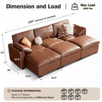 Sofá seccional modular en forma de L de 120" con relleno de plumón, otomana de almacenamiento y 2 almohadas, beige