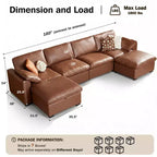 Sofá seccional modular en forma de L de 120" con relleno de plumón, otomana de almacenamiento y 2 almohadas, beige