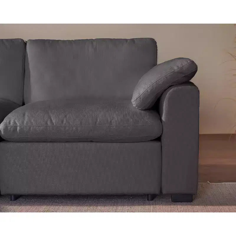 Sofá seccional modular en forma de L de 120" con relleno de plumón, otomana de almacenamiento y 2 almohadas, beige