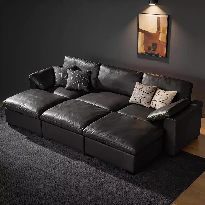 Sofá seccional modular en forma de L de 120" con relleno de plumón, otomana de almacenamiento y 2 almohadas, beige