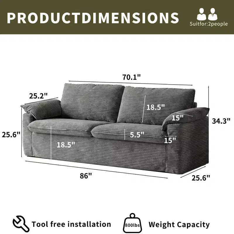 Sofá Cloud Loveseat de 86", pana beige, asiento profundo con cojines de reposabrazos anchos