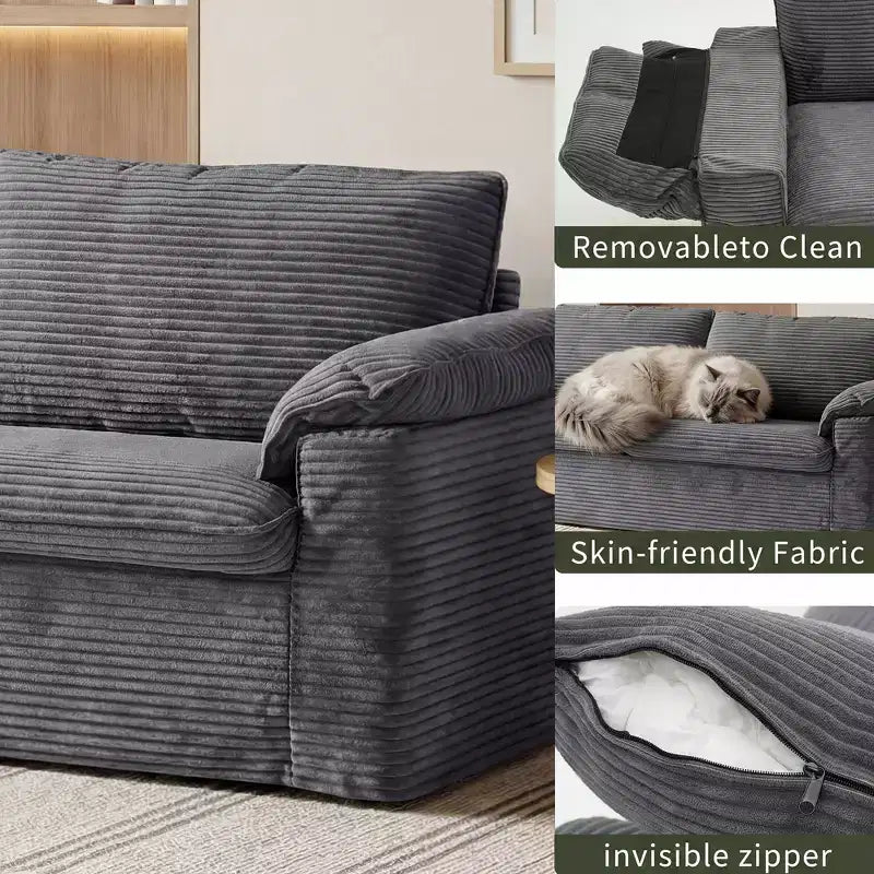 Sofá Cloud Loveseat de 86", pana beige, asiento profundo con cojines de reposabrazos anchos