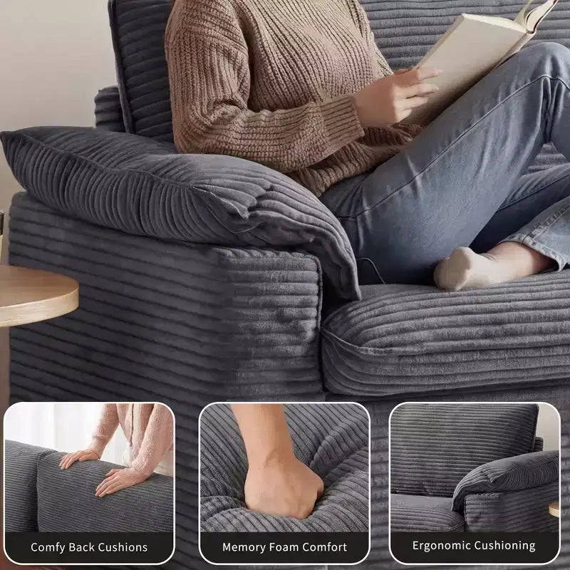 Sofá Cloud Loveseat de 86", pana beige, asiento profundo con cojines de reposabrazos anchos