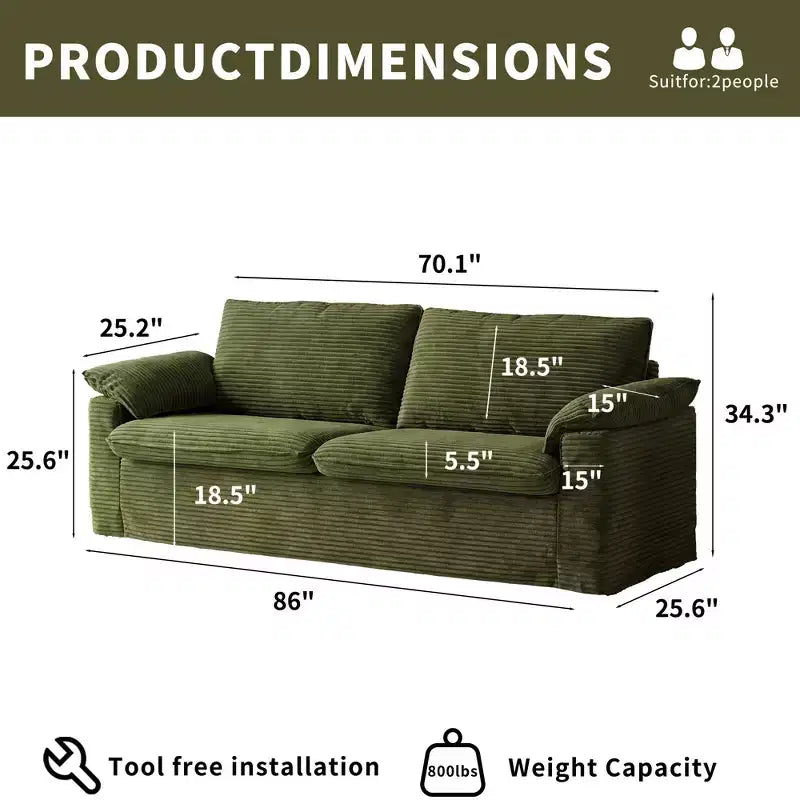 Sofá Cloud Loveseat de 86", pana beige, asiento profundo con cojines de reposabrazos anchos