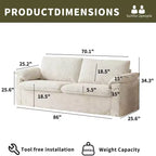 Sofá Cloud Loveseat de 86", pana beige, asiento profundo con cojines de reposabrazos anchos