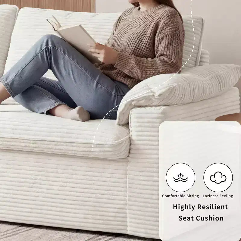 Sofá Cloud Loveseat de 86", pana beige, asiento profundo con cojines de reposabrazos anchos