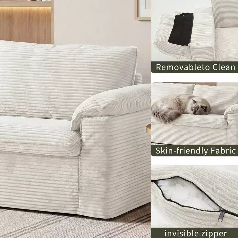 Sofá Cloud Loveseat de 86", pana beige, asiento profundo con cojines de reposabrazos anchos