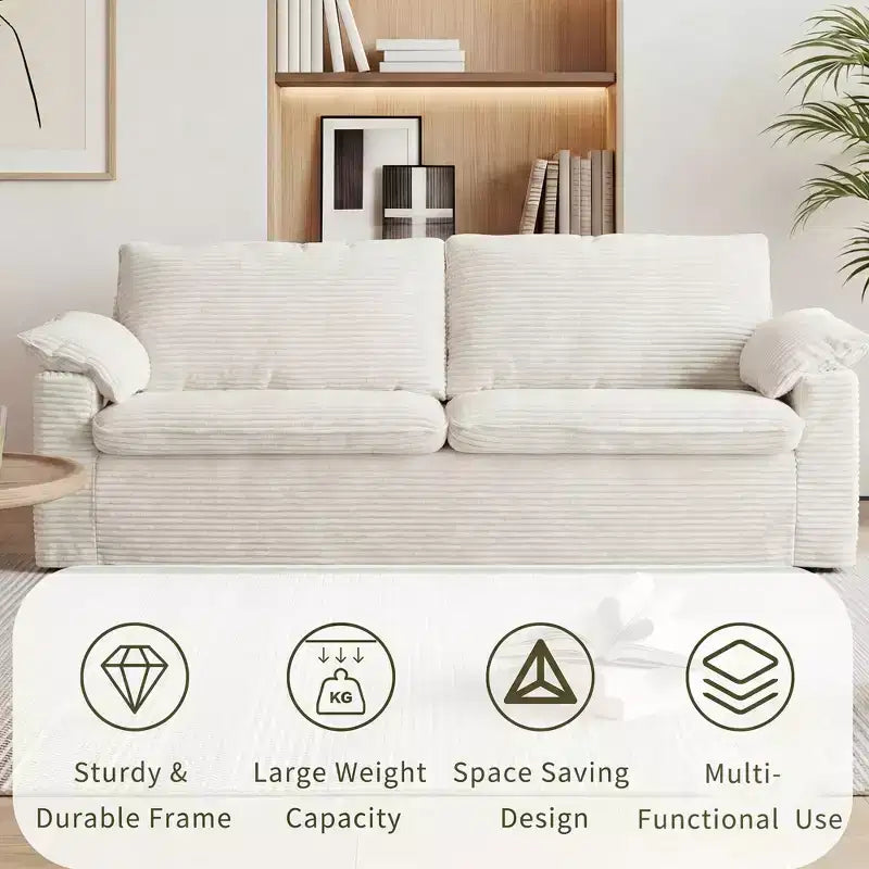 Sofá Cloud Loveseat de 86", pana beige, asiento profundo con cojines de reposabrazos anchos
