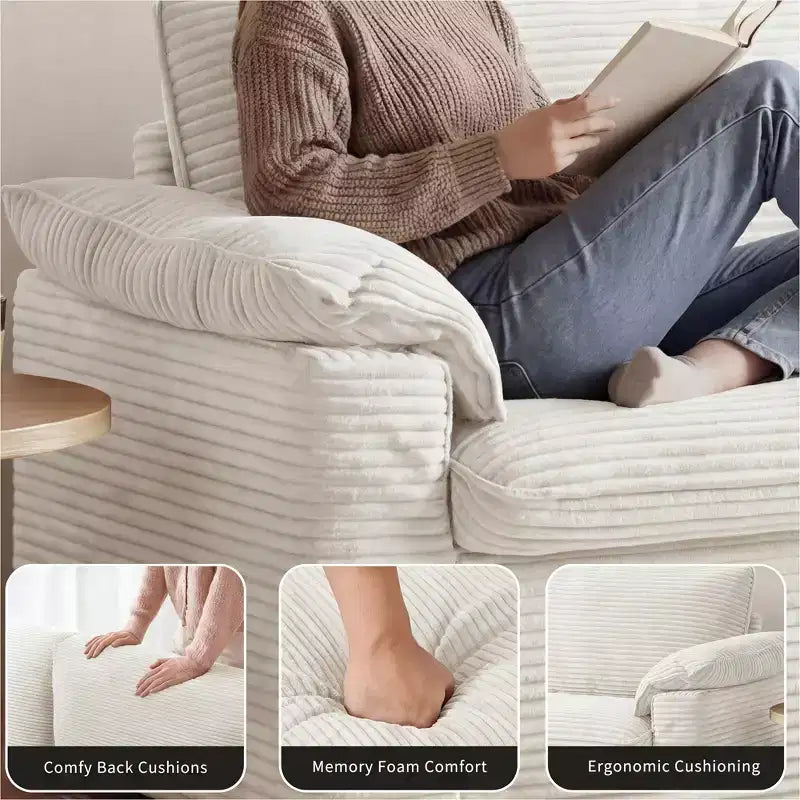 Sofá Cloud Loveseat de 86", pana beige, asiento profundo con cojines de reposabrazos anchos