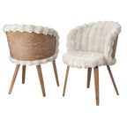 Lifestorey Set of 2 Amanda Faux Fur Dining Chair Off White/Rustic Oak