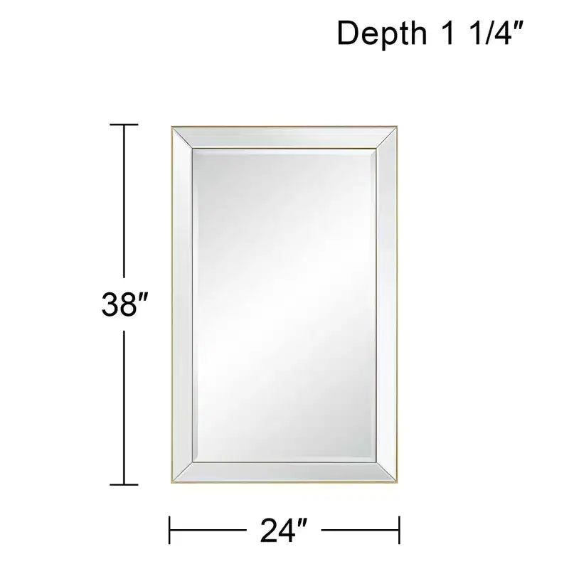 Espejo de pared rectangular Verne con borde dorado mate de 24" x 38" y cristal biselado